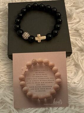 Hints for Prayerful Pause Thou Art With Me Black Agate Cross Rhinestone Bracelet